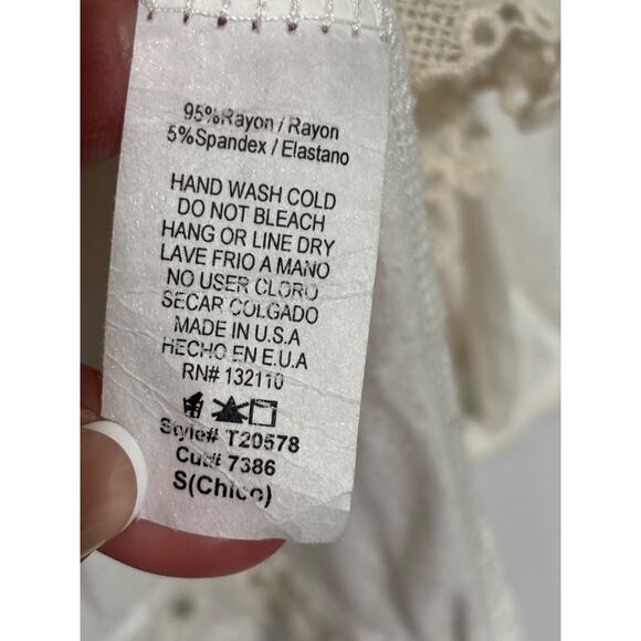 JC Fits S Top Cream Elephants Bead Crochet Slit Sleeve Boho Safari Travel Glam - Picture 6 of 9